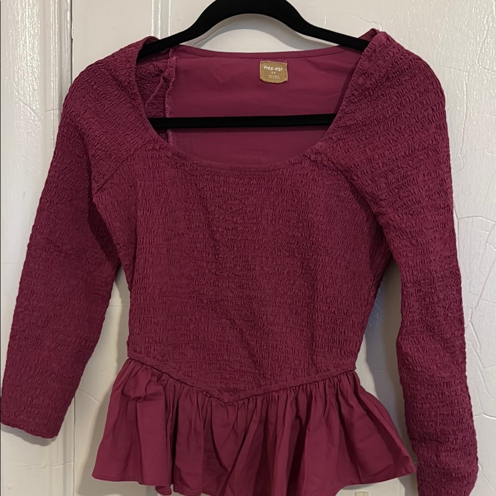 Free People Red Peplum 3/4 Sleeve Blouse